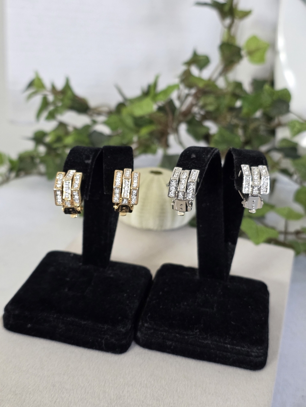 Gold Or Silver Tone Crystal Triple Row Huggie Clip On Earrings